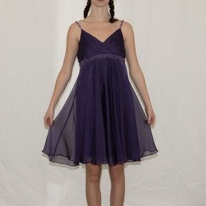 y2k beaded purple formal dress midi length size 10 eva blue